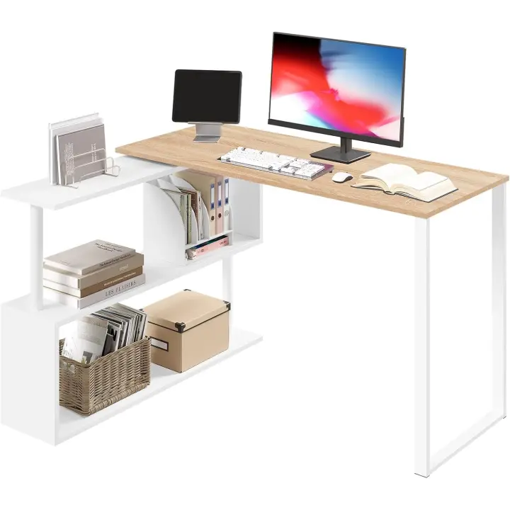 Escritorio en L con Estantes Giratorios, Mesa de Ordenador 120x50cm, Mesa de Trabajo, Escritorio Esquinero, Roble Claro - 1