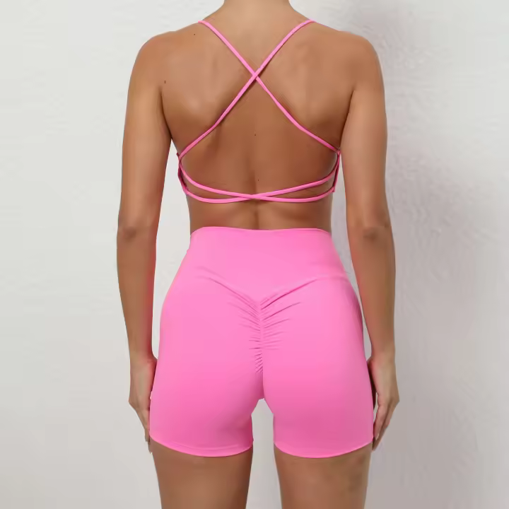 Conjunto de Deportiva Sin Costuras Ouwu Chaleco Deportivo y Shorts de Yoga para Mujeres - 1