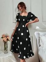 NOVEDAD DE VERANO 2025 vestido de manga corta con volantes y cuello redondo de lunares para mujer - details 4