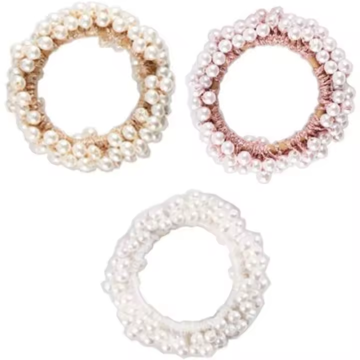 Paquete de 3 diademas de perlas, elásticas para cola de caballo, accesorios para el cabello de color rosa para mujeres y niñas - 1