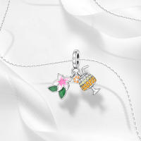 Colgante con cuentas de plata de ley 925, colgantes de flores con copa de cóctel, pulsera Original para hacer joyas, regalo del Día de San Valentín - details 4