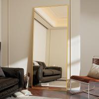 pie grande de 140 x 40 cm, espejo de cuerpo entero con marco de aluminio, para dormitorio, salón y cuarto de baño, dorado - details 22