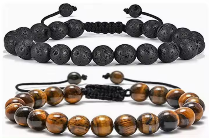 Pulseras de piedra natural para hombre y niño, 0,315 pulgadas, ojo de tigre, ágata mate, de roca de lava, regalos de cumpleaños, aniversario, día de San Valentín, para novio o marido - 1