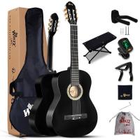 Kit de Iniciación para Guitarra Clásica 4/4 39" con Soporte de Pared con Ganchos, Diapasón, Afinador, Funda, Paño de Pulir 6 Cuerdas de Nylon, Negro - details 0