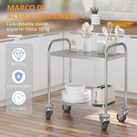 Carrito de Cocina de Acero Inoxidable 2 Banjas y 2 Brazos para Comedor Salón 70,5x40,5x81 cm - details 6