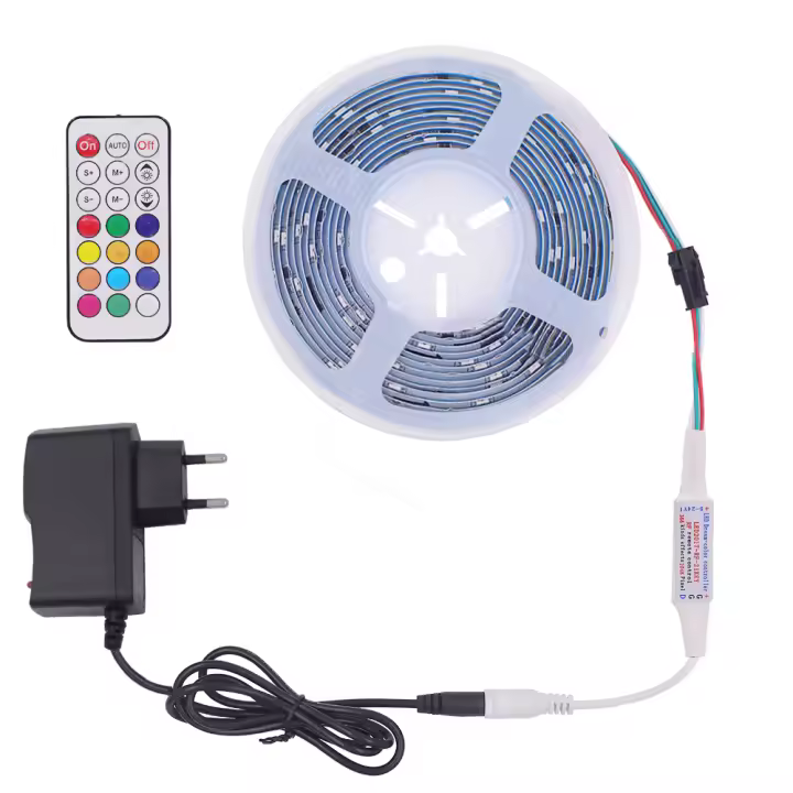 Tira de luces LED RGB de 5M, 10M, WS2811, controlador RF WS2812B de 21 teclas, SMD5050, 18LED/m, direccionable individualmente, luz de píxel a todo Color - 1