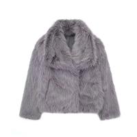 Abrigo de piel sintética para mujer, chaqueta holgada de manga larga con cuello levantado, abrigo grueso de invierno - details 10