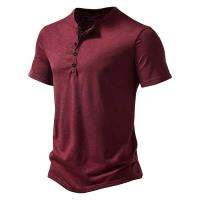 Nueva camiseta coreana de manga corta de Color sólido con cuello Henry para hombre, polos informales, camisetas deportivas para hombre - details 2