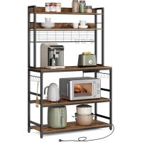 Estantería para Panadería con Toma de Corriente, Soporte de Microondas, Estantería de Cocina, Alambre de Metal, 14 Ganchos, 40 x 80 x 170 cm, Marrón Rústico y Negro - details 28