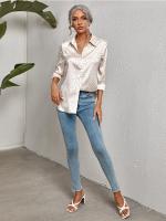 Blusa De Seda Casual Leopardo Para Mujer Camisa De Oficina Con Botones Manga Larga Ajustable Estilo Elegante Tops Blusas - details 3