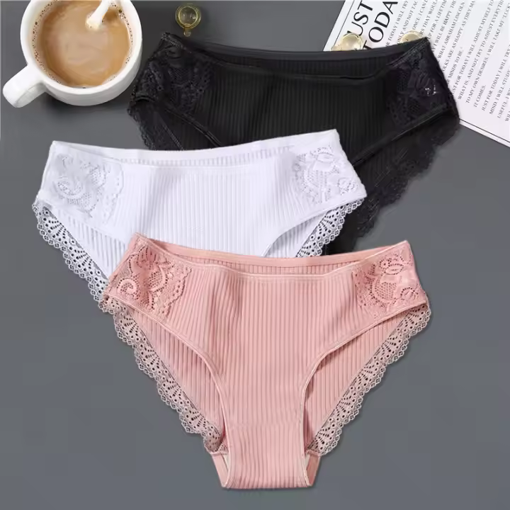 3 unids/set de bragas de algodón para mujer, M-2XL de tiro bajo, ropa interior de encaje de retales a la moda, calzoncillos suaves para mujer, lencería 2022 - 1