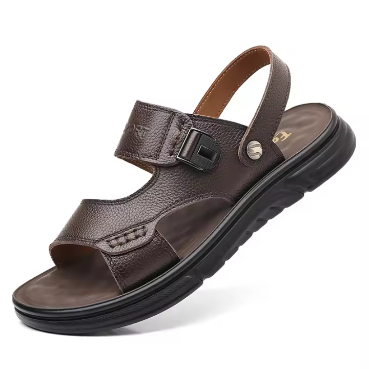 Sandalias de hombre de moda con capa superior de piel de vaca, zapatos de playa, zapatillas antideslizantes resistentes al desgaste para hombre, suela suave, zapatos para papá de mediana edad y mayor - 1
