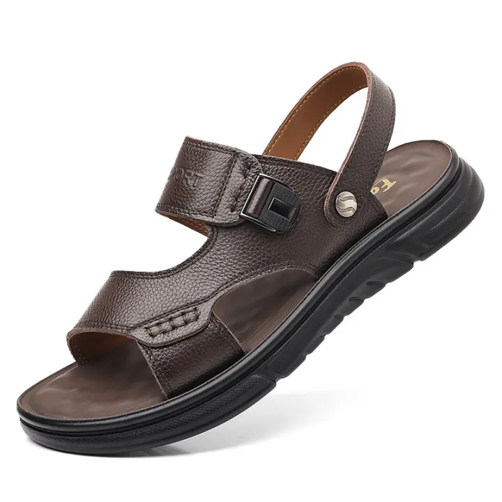 Sandalias de hombre de moda con capa superior de piel de vaca, zapatos de playa, zapatillas antideslizantes resistentes al desgaste para hombre, suela suave, zapatos para papá de mediana edad y mayor - 1
