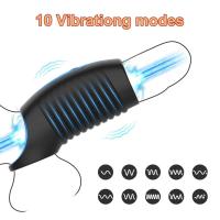 Leten 2 en 1 funda vibratoria anillo de Control de aplicación extensor de eyaculación retardante masculino vibrador juguetes sexuales para adultos - details 0