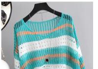 Blusas caladas coloridas de media manga para mujer, camisa de punto de seda de hielo a rayas, jersey holgado de estilo Retro, camisetas sin mangas ligeras - details 6