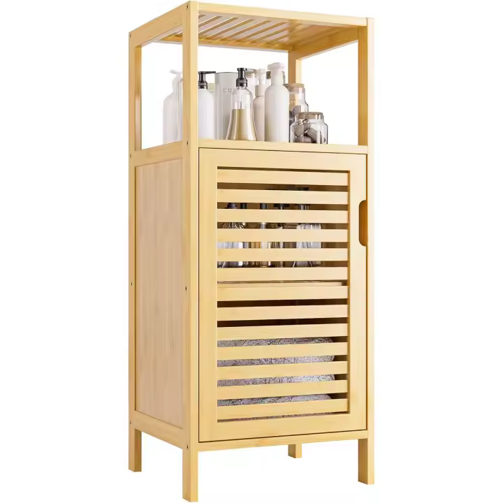 Armario de baño, mueble de suelo de bambú independiente de 4 niveles para salón, cocina y dormitorio - 1