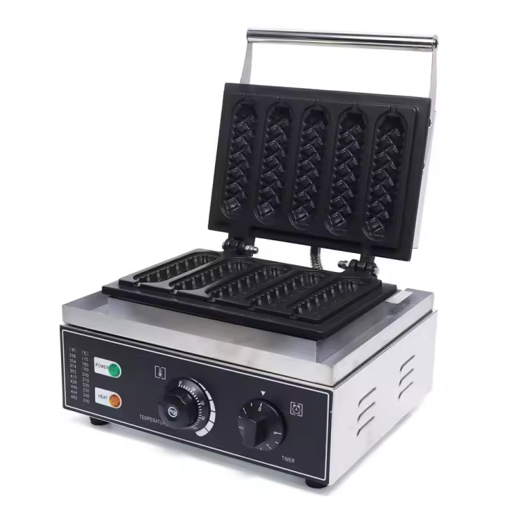 Máquina comercial de salchichas waffler de acero inoxidable recubierta antiadherentemente 1500w - 1