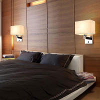 Lámpara de pared led para cabecera de dormitorio, luz de pared moderna para Proyecto de habitación de Hotel con interruptor, nuevo estilo chino, pantalla de tela Beige - details 6