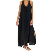 Vestido Largo de Encaje sin Mangas vintage Vestido de Verano Elegante con Cuello en V para Mujeres - details 1