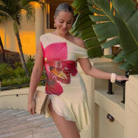 G25DS013 Vestido con abertura y estampado floral con hombros descubiertos para primavera y verano para mujer - details 9