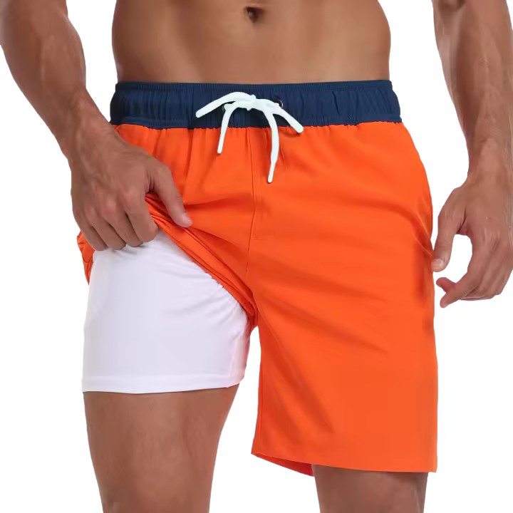 Ropa de baño de hombre de secado rápido Traje de baño de playa con forro de compresión Retráctil - 1
