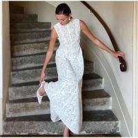 Vestidos largos plisados ​​de encaje blanco elegante para mujer, novedad de primavera 2025, vestido de cintura envuelta con mangas y cuello alto, batas de boda a la moda para mujer - details 4
