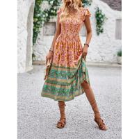 Vestido de verano con estampado bohemio, estilo de vacaciones, cuello en V, manga acampanada, moda para mujer - details 10
