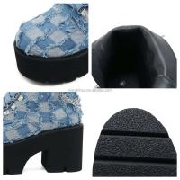 Dropshipping logo moda denim tacón grueso mujeres, botines con cordones de talla grande para mujer - details 9