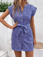 Mono de verano a rayas para mujer, mono de manga corta, pantalones cortos - details 9