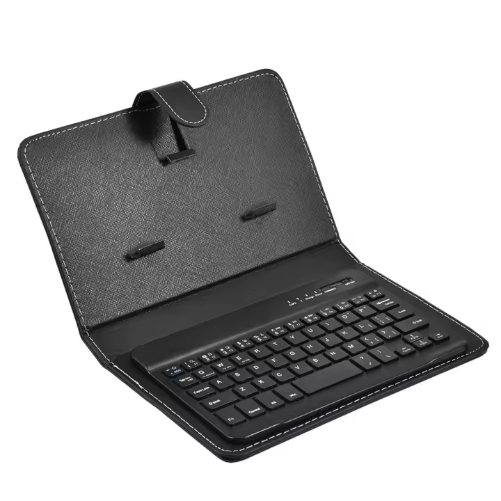 Miniteclado inalámbrico con Bluetooth y Funda de cuero PU para Smartphone y tableta, recargable, 4,5-6,8 pulgadas - 1