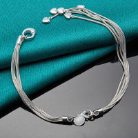 Pulsera de plata de ley 925 con forma de corazón, brazalete con cadena de cinco serpientes, joyería - details 3