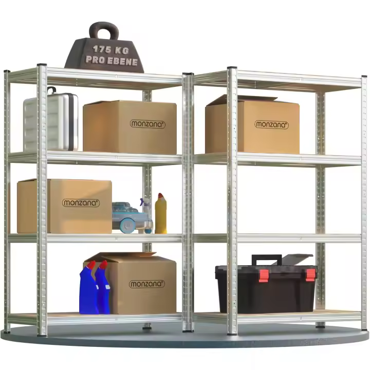 2X Estanterías Metálicas de Almacenaje 160x90x40cm 700kg 4 Baldas MDF Organizador Taller - 1