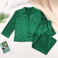 Conjunto de pijama sexy para mujer Bo Cut, tres pantalones informales sueltos de manga larga, top cómodo para el hogar de seda satinada suave, 2 piezas - details 5