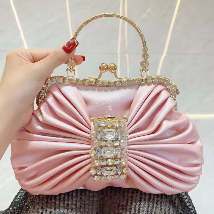 Nuevo Kelly francés brillante hecho a mano para banquete con incrustaciones de diamantes, bolso de cena con lazo, bandolera de hombro. - 1