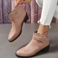 Botas cortas de estilo británico con hebilla de Metal y tacón grueso de Color liso, botas Martin para mujer, botas para mujer - details 4