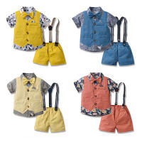 Traje de verano para niños, chaleco, camisa Floral de manga corta, pantalones cortos con tirantes, conjunto de tres piezas, traje Pastoral de moda - details 5