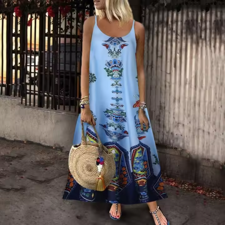 Vestido largo con tirantes estampado nuevo para mujer, talla grande para mujer - 1