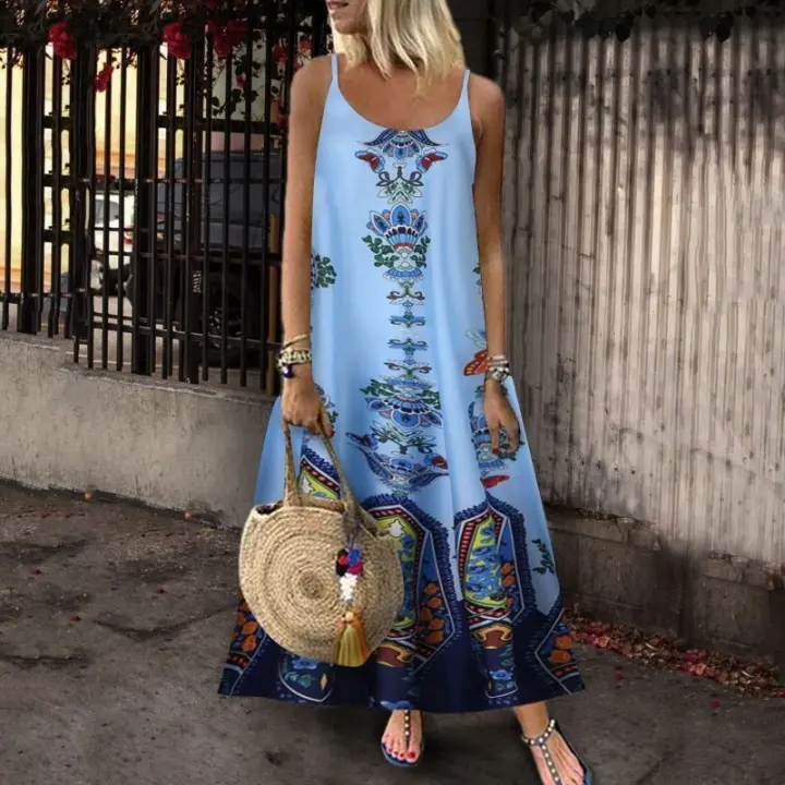 Vestido largo con tirantes estampado nuevo para mujer, talla grande para mujer - 1