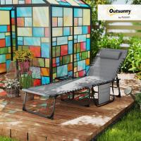 Plegable Tumbona Jardín Exterior con Respaldo Ajustable Reposacabezas Bolsillo Lateral Bandeja y Estructura de Acero Carga 120 kg para Terraza Piscina Playa 190x60x31 cm Crema - details 10