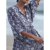 Vestido corto de vacaciones de playa de rayón informal suelto con lazo floral para mujer de moda de verano - details 18