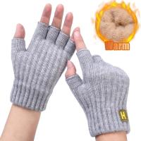 Nuevos guantes cálidos de punto de otoño e invierno con etiqueta en H de medio dedo con pantalla deslizante, manoplas deportivas de moda para hombres, calidez a prueba de frío - details 1