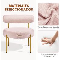 Silla de comedor tapizada, silla relax con estructura reforzada, 136 kg de capacidad, asiento y respaldo acolchados de bouclé para sala, dormitorio, cocina, blanco. - details 16