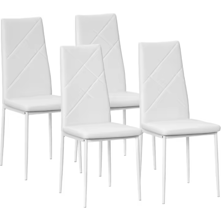 Juego de 4 Sillas de Comedor Nórdicas Sillas de Cocina Tapizadas de Piel Sintética con Patas de Acero Carga 120 kg para Salón 41x50x97 cm Blanco - 1