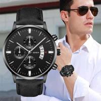 Reloj de pulsera deportivo de estilo clásico de lujo de primera calidad, funda de aleación, correa de cuero, reloj de pulsera de cuarzo para negocios, reloj con calendario, regalo - details 0