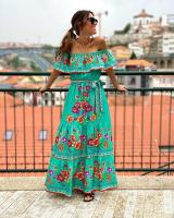 Vestido Largo para Mujer Verano 2025 Escote Palabra de Honor con Estampado de Flores Rojas - details 21
