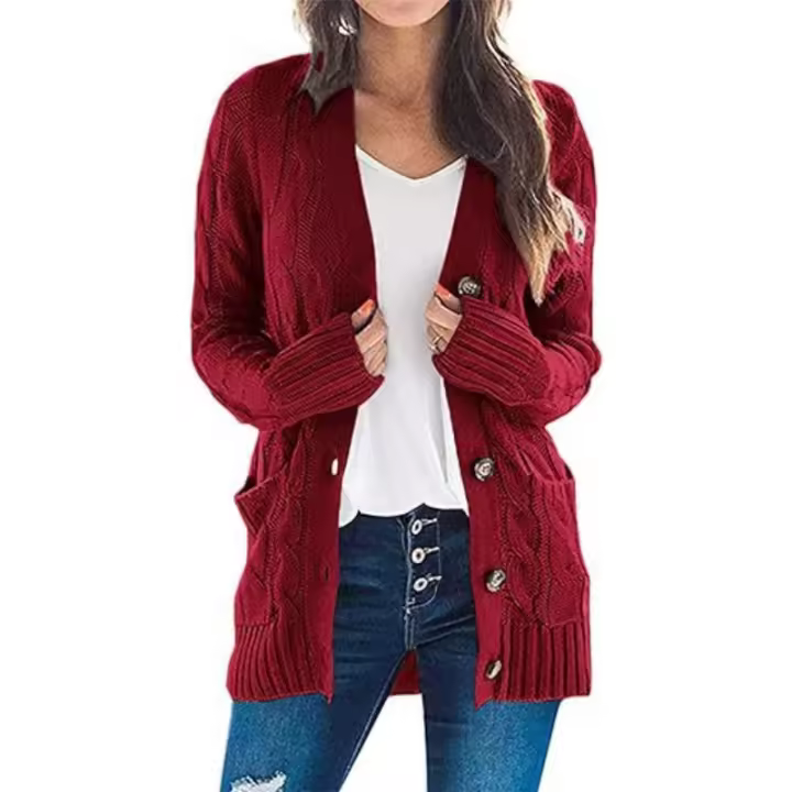 Suéter de manga larga con cuello en V para mujer, cárdigan de un solo pecho, nuevo estilo, - 1