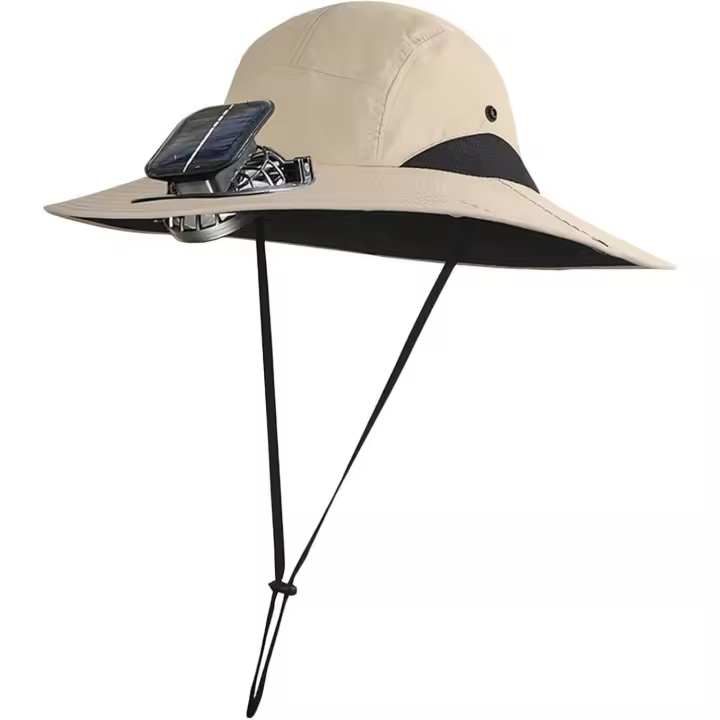 Sombrero de ala ancha con ventilador solar, ideal para pesca al aire libre y playa, ideal para sombra en verano. - 1