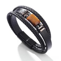 Pulsera de Ojo de Tigre y Cuero Multinivel para Hombre Brazalete Magnético con Piedras Naturales - details 7