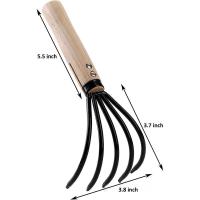 Rastrillo de jardín pequeño de 5 dientes con mango ergonómico para herramienta de jardinería multiusos - details 0