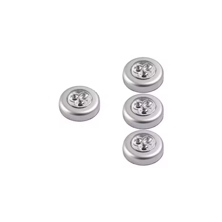 Juego de Luces Nocturnas LED 4 Lámparas de Punto Autoadhesivas para Armario/Pantalla/Estante/Entrada/Cocina/Paseo Alimentadas por Baterías Plata - 1